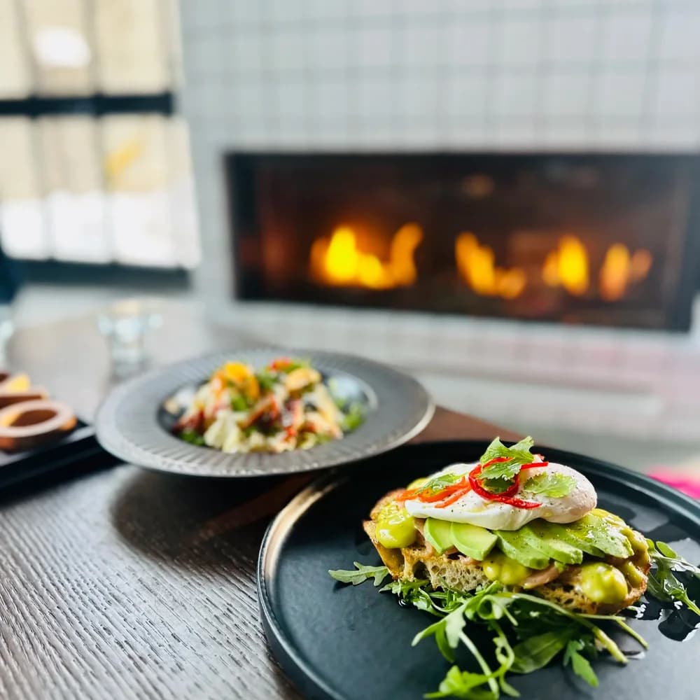 Puente Sunday Brunch — Puente Benedict with salmon, avocado, chili